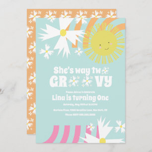 Verano Daisy Flower Retro Way Two Groovy Cumpleaño
