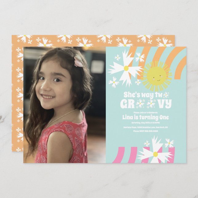 Verano Daisy Flower Retro Way Two Groovy Photo (Anverso / Reverso)