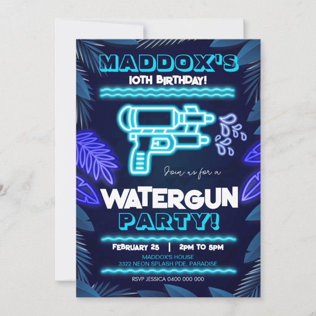 Verano de la invitación a la fiesta Neon Watergun (Anverso)