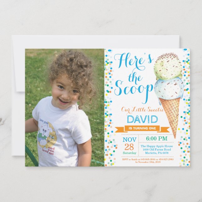 Verano de la invitación del cumpleaños del helado (Anverso)