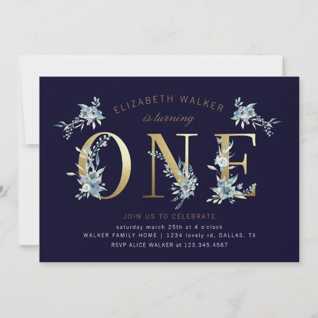 verano de montaña floral invitación de primer cump (Anverso)