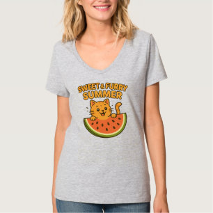 Verano dulce y furtivo - Camiseta de gato de sandí