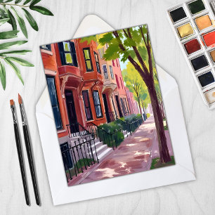 Verano en Boston   Tarjeta de Brownstones de Massa