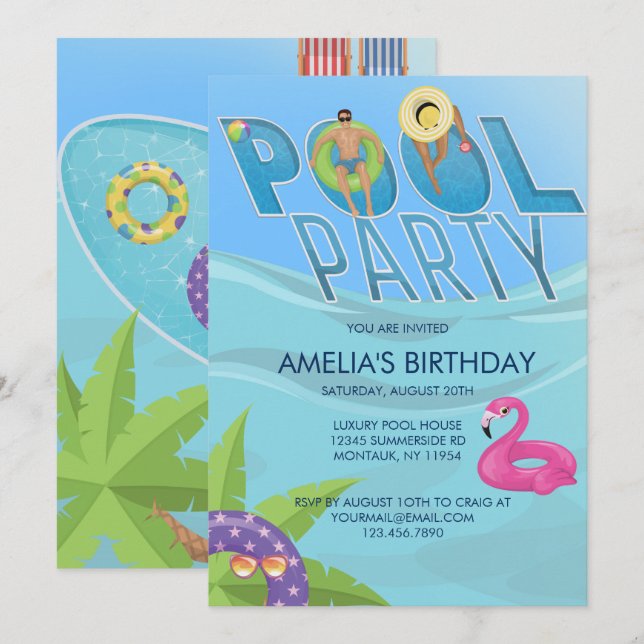 Verano Fiesta de billar | Invitación de cumpleaños (Anverso / Reverso)