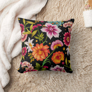 Verano Flor Floral Arte Cojín decorativo Negro