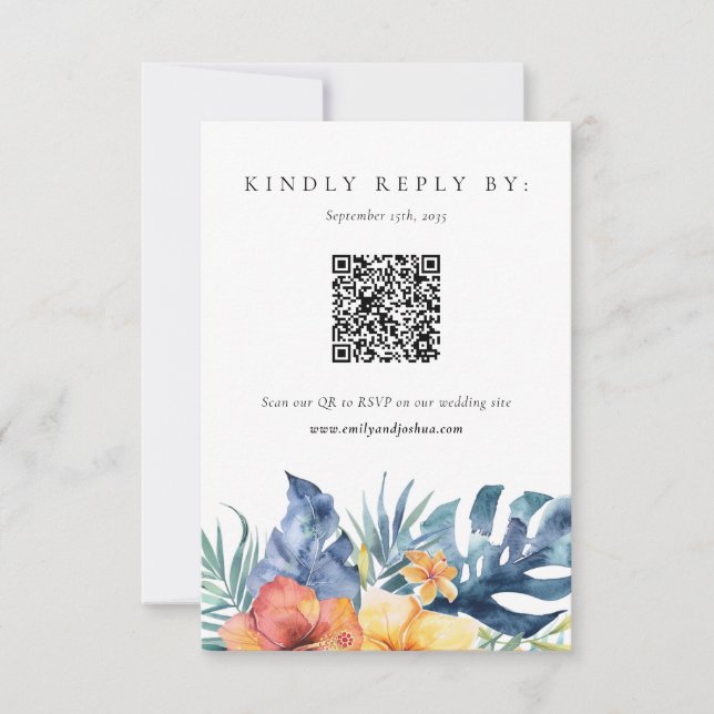Verano Floral Tropical Código QR Boda RSVP (Anverso)