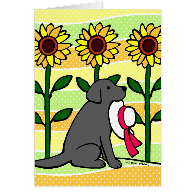 Verano Labrador negro con los girasoles (Frente)