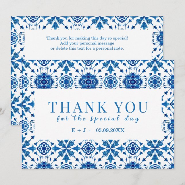 verano mediterráneo moderno azul "Gracias" Tarjeta (Anverso / Reverso)
