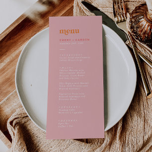 Verano retro Menú de cena Boda rosa y Naranja