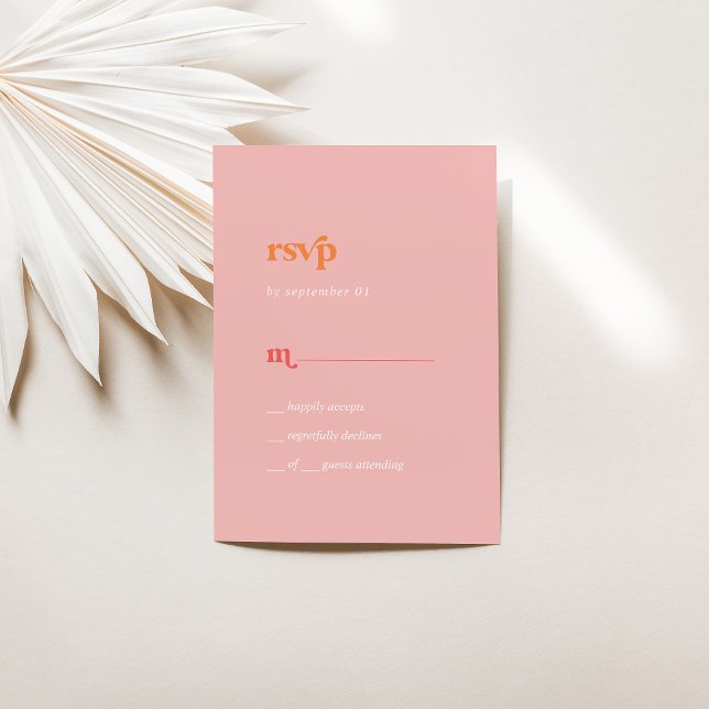 Verano retro | Tarjeta RSVP simple rosa y Naranja (Subido por el creador)