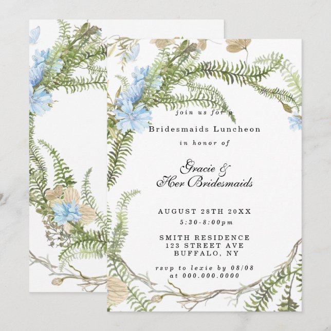 Verano Rústico Fern Bridesmaids Luncheon Invita (Anverso / Reverso)