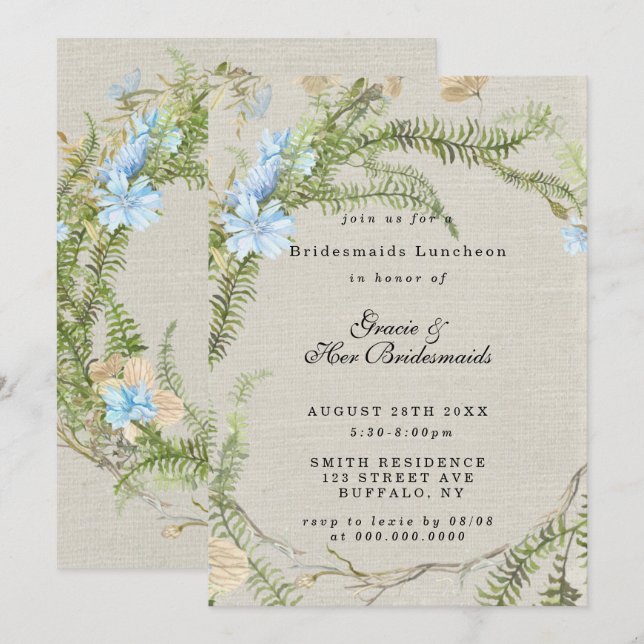 Verano Rústico Fern Bridesmaids Luncheon Invita (Anverso / Reverso)