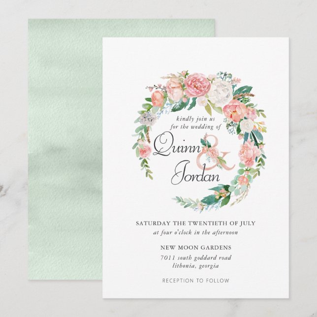 Verano sonrojado | Invitación de boda con corona f (Anverso / Reverso)