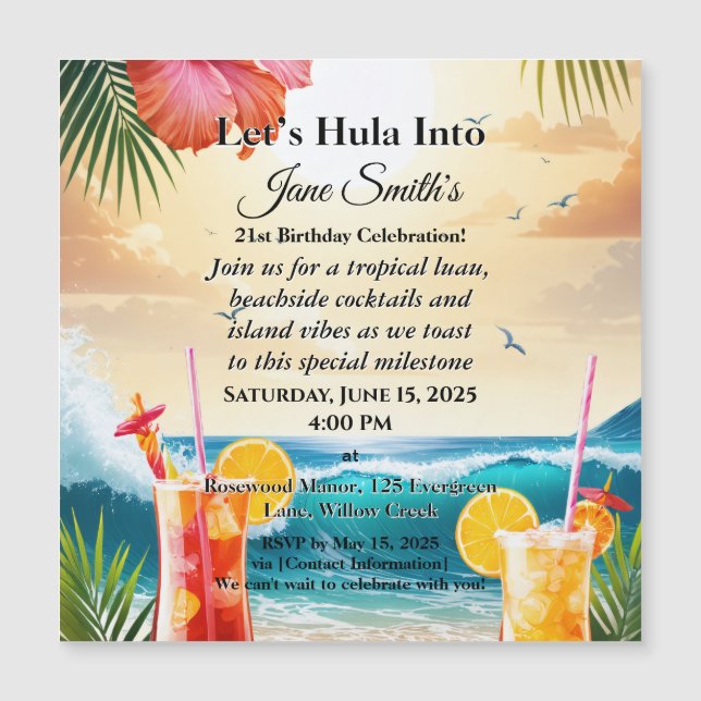 Verano Tropical Fiesta de Playa Luau 21 cumpleaños (Anverso)