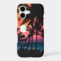 Verano Tropical Naranja Rosa Palm Trees Sunset