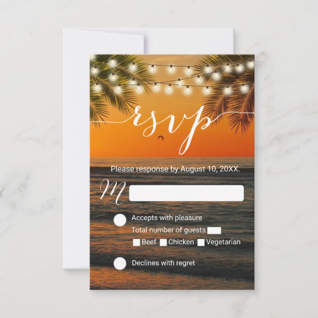 Verano tropical Sunset Beach Wedding RSVP (Anverso)