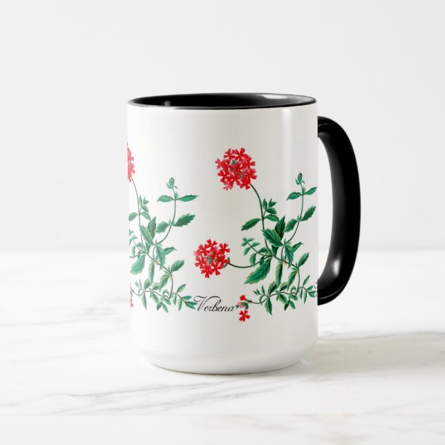Verbena roja con la taza interior del negro (Anverso derecho)