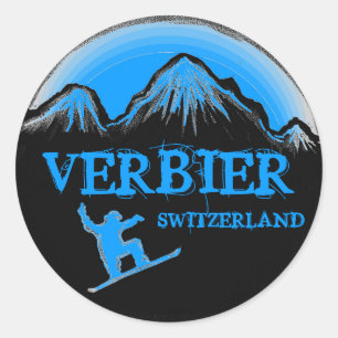Verbier pegatinas de snowboard azules de Suiza