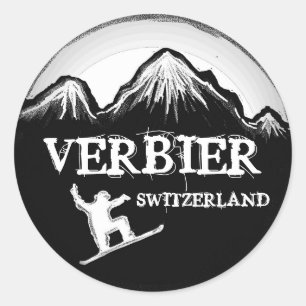 Verbier Suiza pegatinas blancos de snowboard
