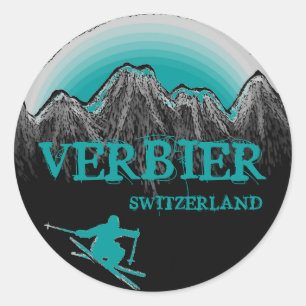 Verbier Suiza pegatinas de esquí verde azulado