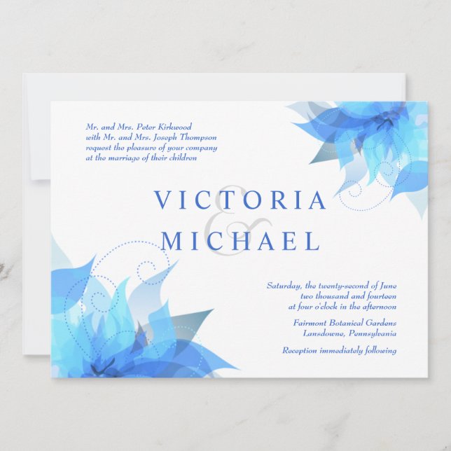 Verdaderas invitaciones de matrimonio formal azul (Anverso)