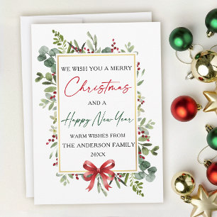 Verde Acuarela Lazo Rojo Navidad Año Nuevo