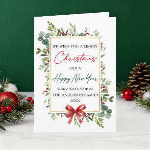 Verde Acuarela Navidad Lazo Rojo Año Nuevo