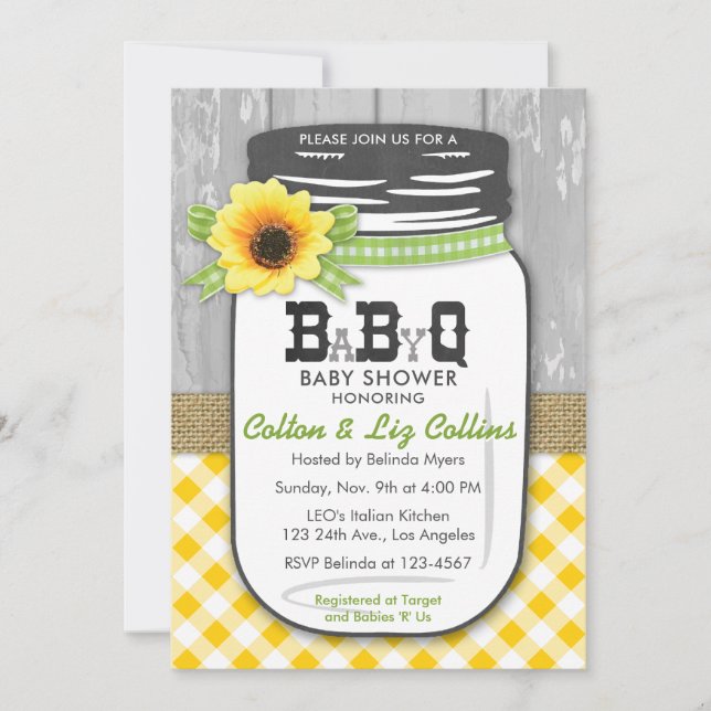Verde amarillo de la invitación de Baby Shower del (Anverso)