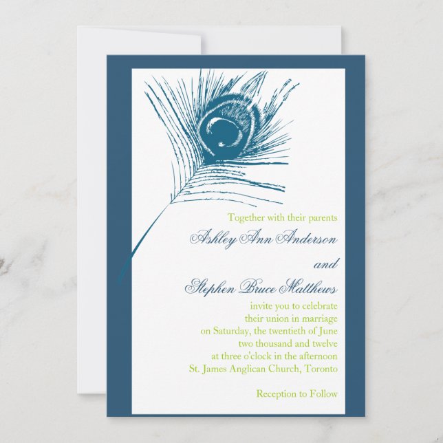 Verde azul de las invitaciones de la boda de la (Anverso)