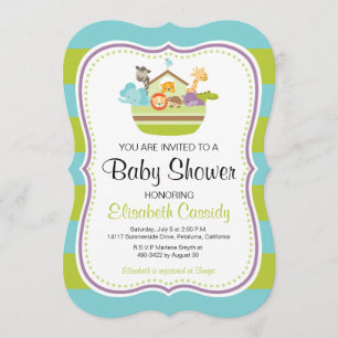 Verde azul, la invitación de Baby Shower arca de N