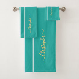 Verde azulada Carreras blanca tiras Faux Gold Mono