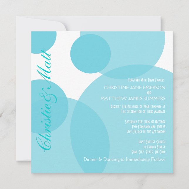 Verde azulada Champán burbuja invitación a la boda (Anverso)