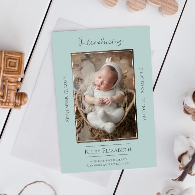 Verde azulado anuncio de nacimiento de foto modern (Teal Modern Photo Birth Announcement)