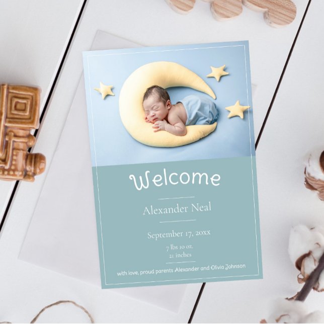 Verde azulado anuncio de nacimiento de foto modern (Teal Modern Photo Birth Announcement)