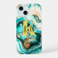 Verde azulado Aqua Agate Personalizado de oro Mono