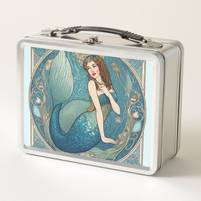 Verde azulado Art Nouveau Retro Deco de la Sirenit (Anverso)