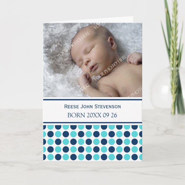 Verde azulado azul: Anuncio de nacimiento de foto  (Anverso)