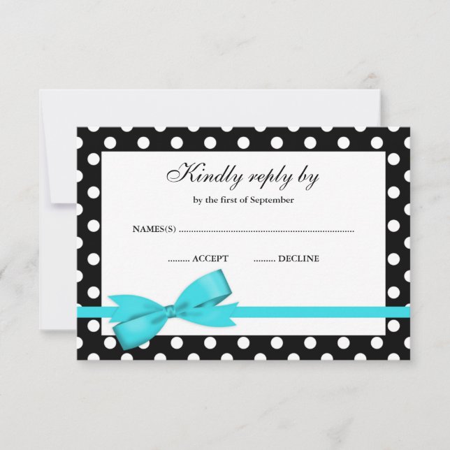 Verde azulado azul y negro polka Dot Bow RSVP (Anverso)
