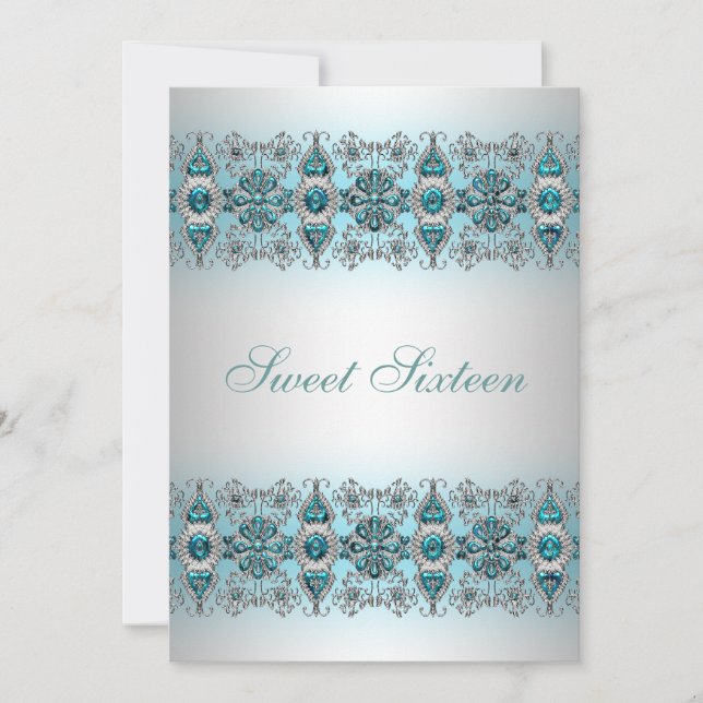 Verde azulado Blue Silver Lace Sweet 16 Invitacion (Anverso)