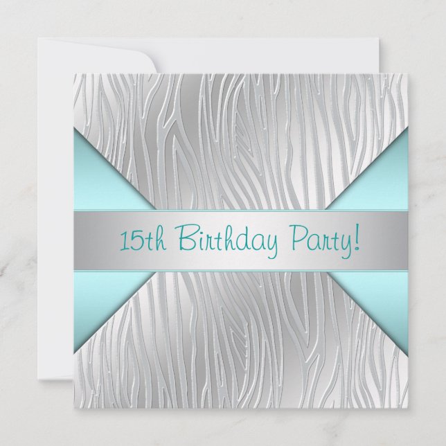 Verde azulado Cebra Elegante Invitación de cumplea (Anverso)