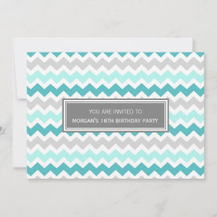 Verde azulado Chevron Gris 16a. Invitación a fiest