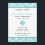 Verde azulado Damasco Dieciséis Invitaciones<br><div class="desc">Hermosas invitaciones para fiestas Sweet 16 o Quinceanera con un delicado patrón de damasco rosa. 
 Diseño Mujka Art</div>