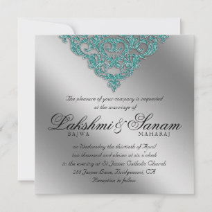 Verde azulado de la invitación a la boda de Damask