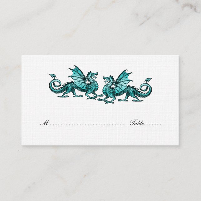 Verde azulado elegante Dragones Boda Tarjeta de pl (Anverso)