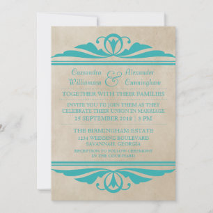 Verde azulado elegante invitación a la boda de dec