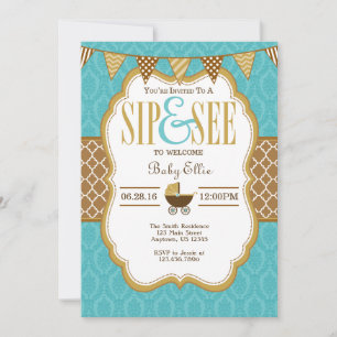 Verde azulado Oro Marrón Sip Y Ver Invitación