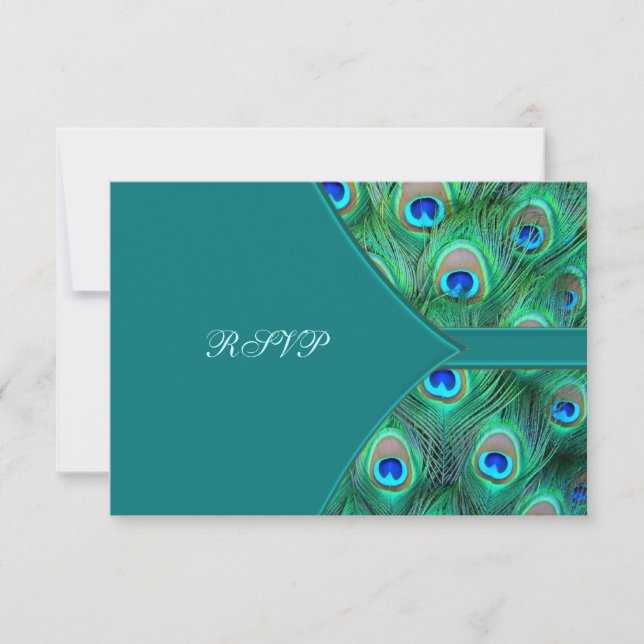 Verde azulado Peacock Elegant Peacock Wedding RSVP (Anverso)