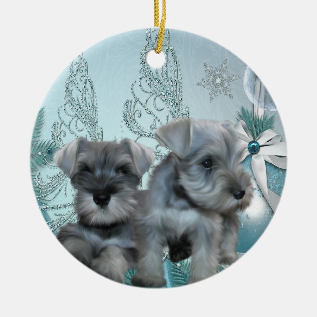 Verde azulado Schnauzer azul cachorra adorno navid (Frente)