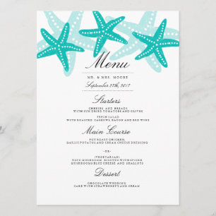 Verde azulado Starfish Beach Wedding Cena Menú