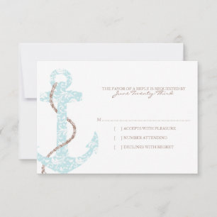 Verde azulado y marrón Anchor Beach Wedding rsvp